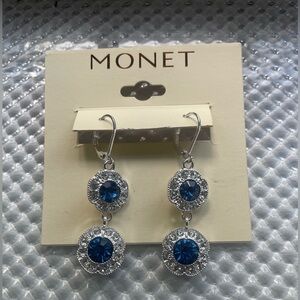 NWT Monet Silver and Deep Blue Drop Earrings